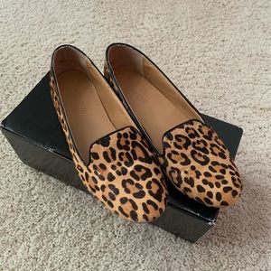 J. Crew Leopard Calf Hair Loafers, size 6.